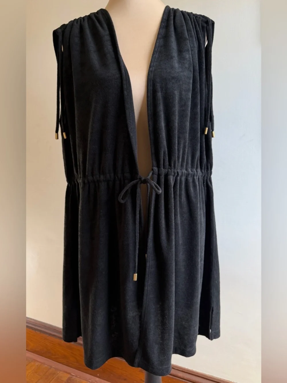 NWT Jantzen Black Sleeveless Cover Up Dress M Beach Resort Swim Tie Waist